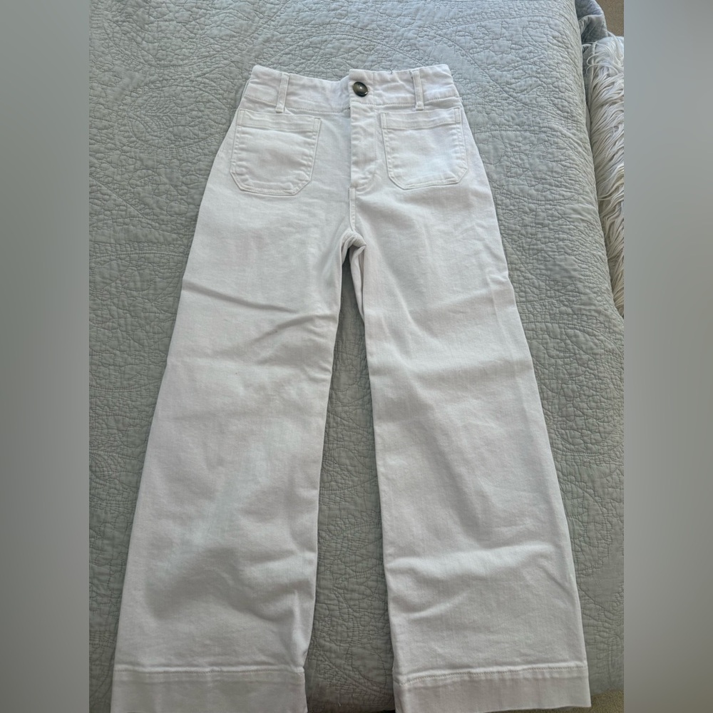 Maeve by Anthropologie “The Colette” White Denim cropped Wide Leg Jeans